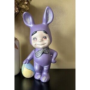 Vintage Smiley Boy Purple Bunny Suit Costume Ceramic Hand Painted Preown Easter